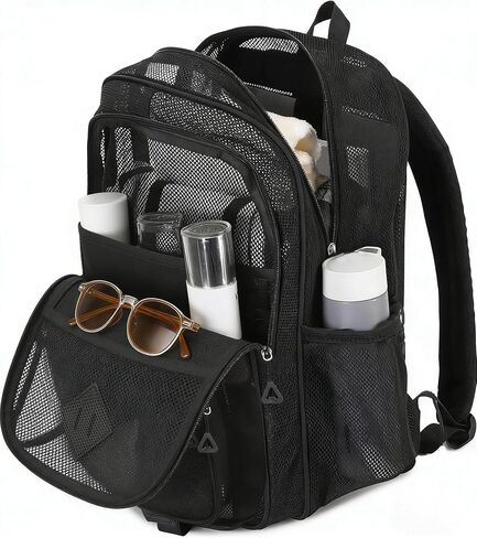 Mesh Backpack for Boys Girls Teens, Heavy Duty See Through College Bookbag for School, Work, Beach, Black in Kuwait