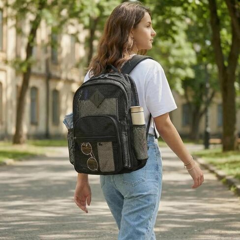 Mesh Backpack for Boys Girls Teens, Heavy Duty See Through College Bookbag for School, Work, Beach, Black in Kuwait