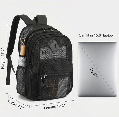 Mesh Backpack for Boys Girls Teens, Heavy Duty See Through College Bookbag for School, Work, Beach, Black in Kuwait