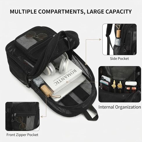 Mesh Backpack for Boys Girls Teens, Heavy Duty See Through College Bookbag for School, Work, Beach, Black in Kuwait