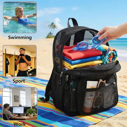 Mesh Backpack for Boys Girls Teens, Heavy Duty See Through College Bookbag for School, Work, Beach, Black in Kuwait