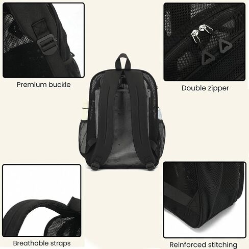 Mesh Backpack for Boys Girls Teens, Heavy Duty See Through College Bookbag for School, Work, Beach, Black in Kuwait