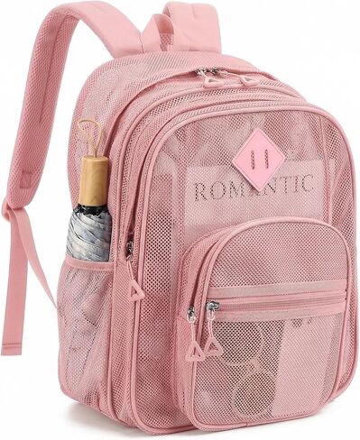 Mesh Backpack for Boys Girls Teens, Heavy Duty See Through College Bookbag for School, Work, Beach, Black in Kuwait