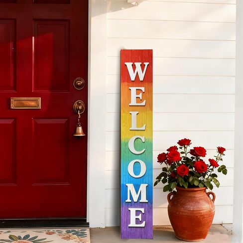 Hello Summer wooden porch sign Vertical hanging decorations Welcome sign front door standing Decorative sign 47x7.8Inch Sunflower pattern Suitable for Outside Decor in Saudi Arabia