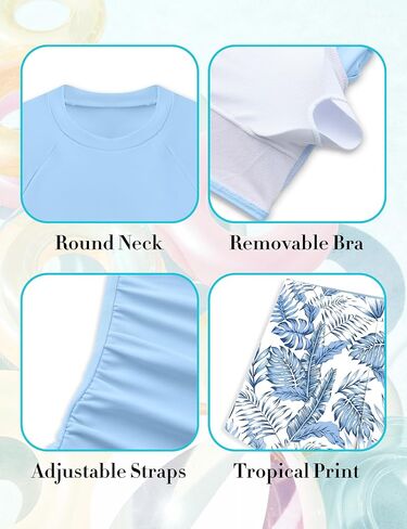 GEMLON Girls Rash Guard Swimsuit 2PCS Long Sleeve Swimsuit with Tropical Shorts Girls Bathing Suits Size 7-16 Years in Saudi Arabia