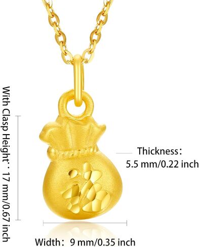 ZHOU LIU FU 24K Solid Gold Pendant for Women, Real Pure Gold Jewelry Accessory Exquisite Lucky Fortune Bag Pendant for Men Girlfriend Boyfriend Lover Gifts (Not Include Necklace) in Kuwait