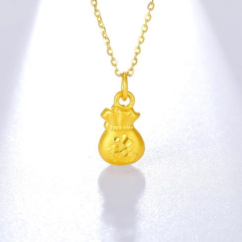 ZHOU LIU FU 24K Solid Gold Pendant for Women, Real Pure Gold Jewelry Accessory Exquisite Lucky Fortune Bag Pendant for Men Girlfriend Boyfriend Lover Gifts (Not Include Necklace) in Kuwait