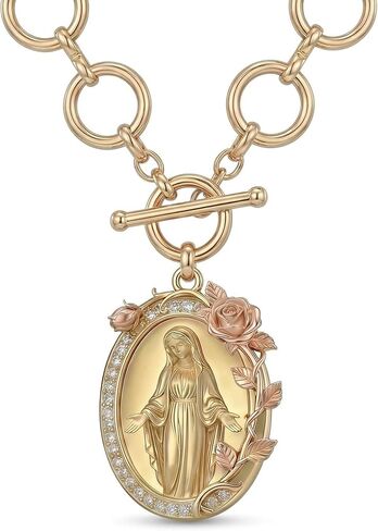 Virgin Mary Necklace for Women, 925 Sterling Silver 14K Gold virgin mary pendant, Catholic Jewelry Guadalupe Religious Gift in Saudi Arabia