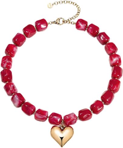 TLY Colorful Chunky Beaded Necklaces for Women Trendy Boho Beach Summer Statement Necklace Cute Large Heart Pendant Fashion Big Resin Beads Choker Necklace Y2K Vacation Jewelry Gift for Women in Saudi Arabia