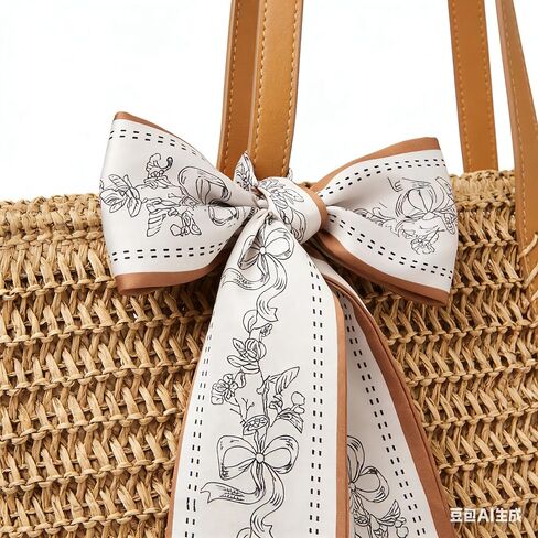 Straw Bags for Women Large Woven Summer Tote with Reinforced PU Handles and Zipper Foldable Beach Handbag for Travel Vacation in Kuwait