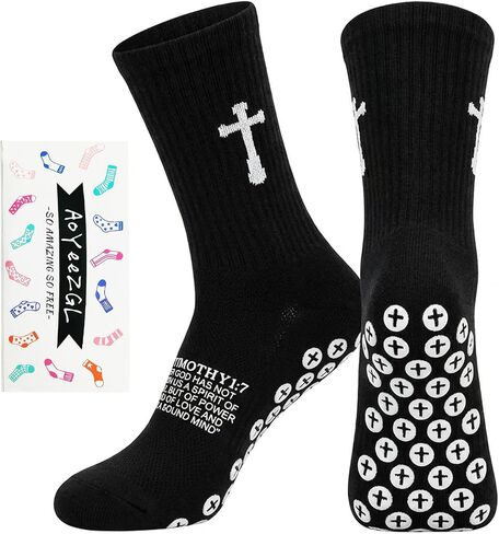 1 Pair Grip Christian Soccer socks, Anti-Slip Cross Sock with biblical verses, Easter and Christmas gifts for men in Saudi Arabia