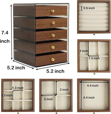 Fordonral Earring Jewelry Organizer Box with 5 Drawers, Plastic Jewelry Storage with Asjustable Velvet Trays, Multiple Display Holder for Earrings Ring Bracelet Necklace (Small-5-Drawer) in Saudi Arabia