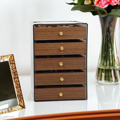 Fordonral Earring Jewelry Organizer Box with 5 Drawers, Plastic Jewelry Storage with Asjustable Velvet Trays, Multiple Display Holder for Earrings Ring Bracelet Necklace (Small-5-Drawer) in Saudi Arabia