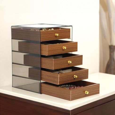 Fordonral Earring Jewelry Organizer Box with 5 Drawers, Plastic Jewelry Storage with Asjustable Velvet Trays, Multiple Display Holder for Earrings Ring Bracelet Necklace (Small-5-Drawer) in Saudi Arabia