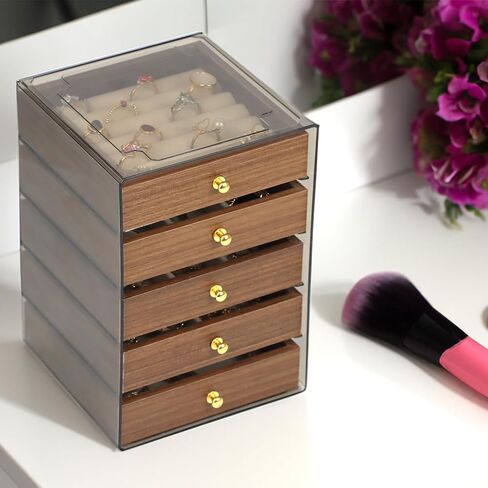 Fordonral Earring Jewelry Organizer Box with 5 Drawers, Plastic Jewelry Storage with Asjustable Velvet Trays, Multiple Display Holder for Earrings Ring Bracelet Necklace (Small-5-Drawer) in Saudi Arabia