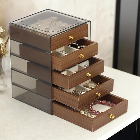 Fordonral Earring Jewelry Organizer Box with 5 Drawers, Plastic Jewelry Storage with Asjustable Velvet Trays, Multiple Display Holder for Earrings Ring Bracelet Necklace (Small-5-Drawer) in Saudi Arabia