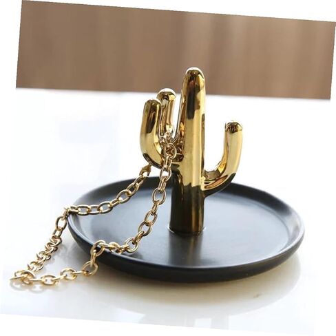 Ceramic Jewelry Tray Cactus Ring Necklace Bracelet Holder Black Plate Gold Pattern Decorative Jewelry Display Organizer for Home Bedroom Desk in Kuwait