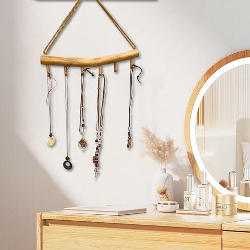 15.7-Inch Rustic Wood Wall Hanging Jewelry Organizer - Handmade Natural Wood Logs Branch Decor with 6 Hooks for Necklace, Earring, Bracelet Storage - Farmhouse, Cabin, Bathroom Home Décor in Saudi Arabia
