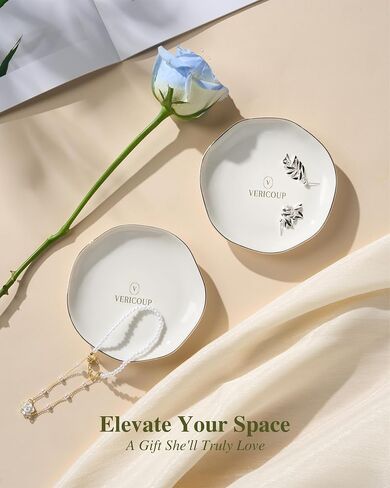 Jewelry Tray for Rings & Earrings, White, 4.5 Inch | Aesthetic Trinket Dish, Catchall Tray, For Vanity, Bathroom Countertop, Dresser & Nightstand, Ring Holder Gift for Women in Kuwait
