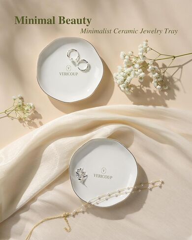 Jewelry Tray for Rings & Earrings, White, 4.5 Inch | Aesthetic Trinket Dish, Catchall Tray, For Vanity, Bathroom Countertop, Dresser & Nightstand, Ring Holder Gift for Women in Kuwait