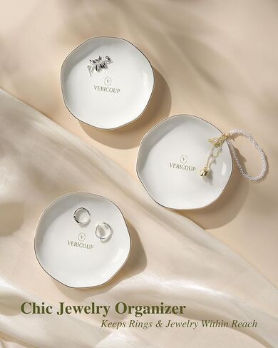 Jewelry Tray for Rings & Earrings, White, 4.5 Inch | Aesthetic Trinket Dish, Catchall Tray, For Vanity, Bathroom Countertop, Dresser & Nightstand, Ring Holder Gift for Women in Kuwait