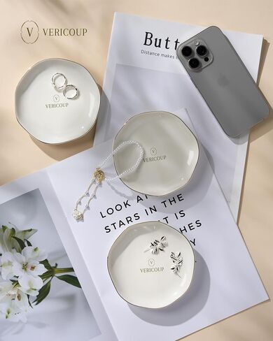 Jewelry Tray for Rings & Earrings, White, 4.5 Inch | Aesthetic Trinket Dish, Catchall Tray, For Vanity, Bathroom Countertop, Dresser & Nightstand, Ring Holder Gift for Women in Kuwait