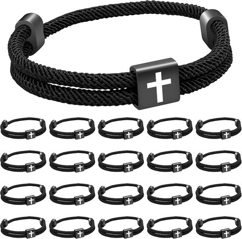 20PCS Christian Jesus Cross Rope Bracelet, Braided Cord Bracelet for Men Women, Nautical Surf Beach Bracelets Gifts Set for Sports, Handmade Woven Bracelets with Adjustable Knot in Saudi Arabia