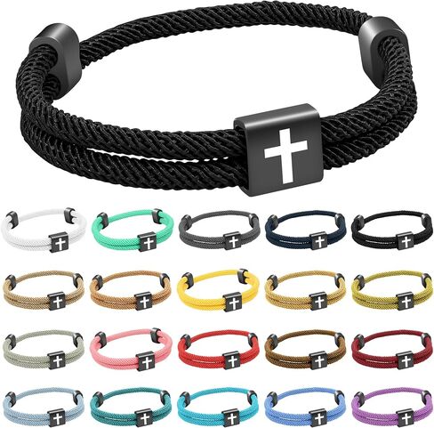 20PCS Christian Jesus Cross Rope Bracelet, Braided Cord Bracelet for Men Women, Nautical Surf Beach Bracelets Gifts Set for Sports, Handmade Woven Bracelets with Adjustable Knot in Saudi Arabia