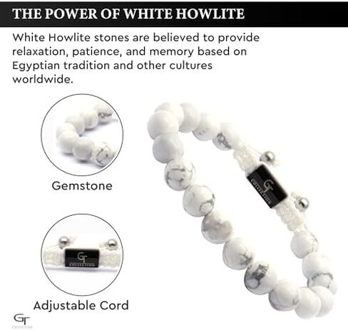 GT collection - 2 PIECE SET - Men's WHITE HOWLITE Single Bead Bracelet And Flatbead Bracelet in Saudi Arabia