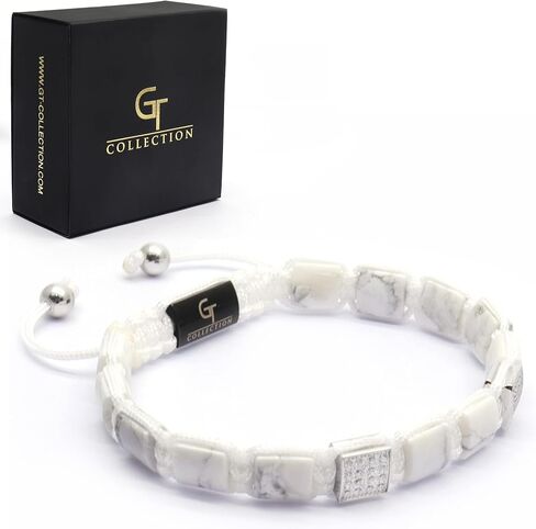 GT collection - 2 PIECE SET - Men's WHITE HOWLITE Single Bead Bracelet And Flatbead Bracelet in Saudi Arabia
