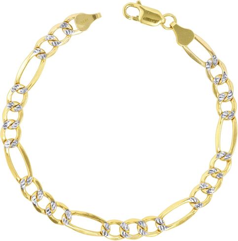 Nuragold 14k الذهب الأصفر الحقيقي الصلبة فيجارو لينك 7.5 ملم قطع الماس تمهيد سلسلة سوار (7 "-9") اثنين من لهجة المجوهرات الإيطالية للرجال in Kuwait