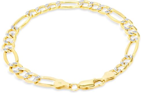 Nuragold 14k الذهب الأصفر الحقيقي الصلبة فيجارو لينك 7.5 ملم قطع الماس تمهيد سلسلة سوار (7 "-9") اثنين من لهجة المجوهرات الإيطالية للرجال in Kuwait