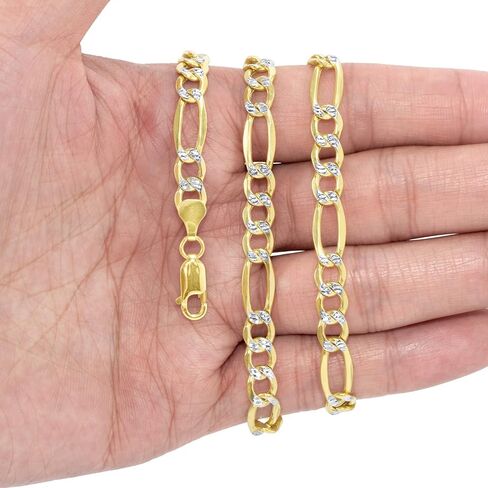 Nuragold 14k الذهب الأصفر الحقيقي الصلبة فيجارو لينك 7.5 ملم قطع الماس تمهيد سلسلة سوار (7 "-9") اثنين من لهجة المجوهرات الإيطالية للرجال in Kuwait