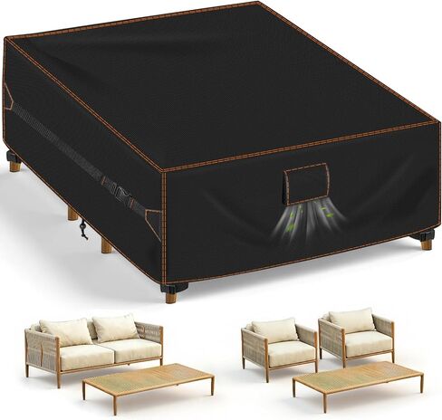 SUNICO Patio Furniture Set Cover 60" W x 60" D x 28" H, 420D Waterproof Outdoor Furniture Cover Fit Patio Furniture Outdoor Loveseat or 2 Chairs and Table Set, Triple Windproof and Anti-UV, Black in Saudi Arabia