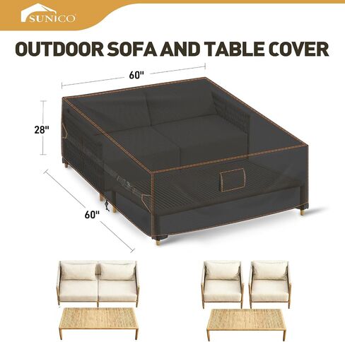 SUNICO Patio Furniture Set Cover 60" W x 60" D x 28" H, 420D Waterproof Outdoor Furniture Cover Fit Patio Furniture Outdoor Loveseat or 2 Chairs and Table Set, Triple Windproof and Anti-UV, Black in Saudi Arabia