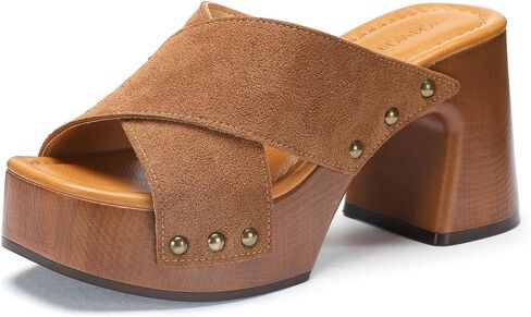 VICKI·VICKI Womens Platform Chunky Sandals, Square Open Toe Block Heels Studded Slip On Slide Heeled Sandals Comfortable Summer Dressy Shoes for Casual Vacation Party in Saudi Arabia