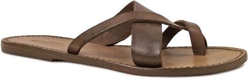 Women's Leather Thong Sandals Handmade in Italy in mud Cuir Leather in Saudi Arabia