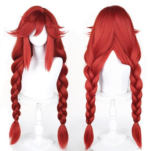 LABEAUTÉ Riyo Reaper Cosplay Wig Long Red Synthetic Hair with Double Braids Heat Resistant Costume Wig with Cap for Anime Halloween & Party in Saudi Arabia