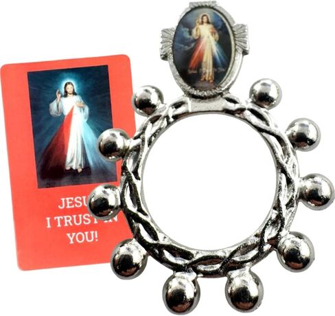 خاتم مسبحة الرحمة الإلهية من Westmon Works مصنوع في إيطاليا باستخدام بطاقة صلاة "Jesus I Trust in You" - هدية تعبدية للجيب الكاثوليكي - بطاقة مقدسة مصنوعة في الولايات المتحدة الأمريكية in Kuwait