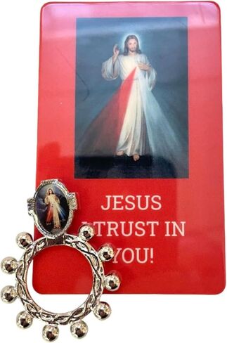خاتم مسبحة الرحمة الإلهية من Westmon Works مصنوع في إيطاليا باستخدام بطاقة صلاة "Jesus I Trust in You" - هدية تعبدية للجيب الكاثوليكي - بطاقة مقدسة مصنوعة في الولايات المتحدة الأمريكية in Kuwait