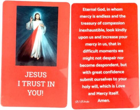 خاتم مسبحة الرحمة الإلهية من Westmon Works مصنوع في إيطاليا باستخدام بطاقة صلاة "Jesus I Trust in You" - هدية تعبدية للجيب الكاثوليكي - بطاقة مقدسة مصنوعة في الولايات المتحدة الأمريكية in Kuwait
