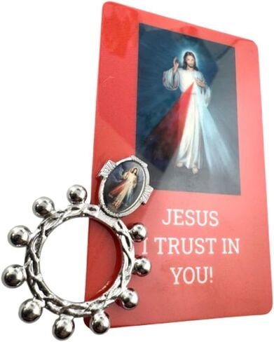 خاتم مسبحة الرحمة الإلهية من Westmon Works مصنوع في إيطاليا باستخدام بطاقة صلاة "Jesus I Trust in You" - هدية تعبدية للجيب الكاثوليكي - بطاقة مقدسة مصنوعة في الولايات المتحدة الأمريكية in Kuwait