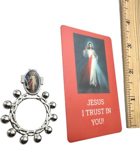 خاتم مسبحة الرحمة الإلهية من Westmon Works مصنوع في إيطاليا باستخدام بطاقة صلاة "Jesus I Trust in You" - هدية تعبدية للجيب الكاثوليكي - بطاقة مقدسة مصنوعة في الولايات المتحدة الأمريكية in Kuwait