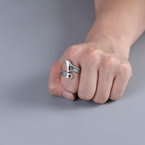 Vintage Punk Wrench Shaped Open Ring - Men's Hip-Hop Rock Biker Style Trendy Ring - Accessory for Daily Wear and Parties in Kuwait