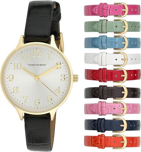 Vernier Women's Easy Read Round Watch with 10 Interchangeable Vegan Straps (VNR11205) (Gold) in Saudi Arabia