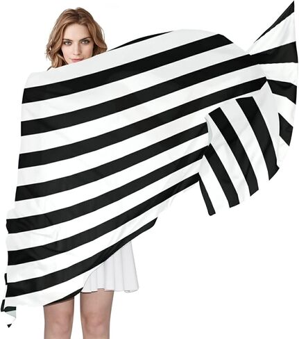 Abstract Black and White Stripes Black White Striped Lines Woman Long Silk Scarf Soft Head Wrap Silk Shawl stole in Saudi Arabia