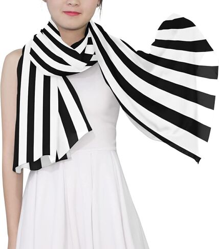Abstract Black and White Stripes Black White Striped Lines Woman Long Silk Scarf Soft Head Wrap Silk Shawl stole in Saudi Arabia