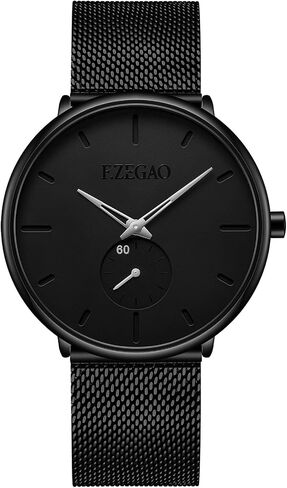 Ultra-Thin Waterproof Mens Watches Minimalist, Black Analog Dress Watch with Stainless Steel Mesh Band in Saudi Arabia