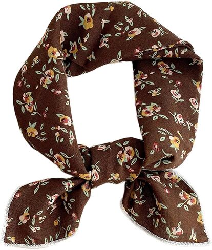 Linen Cotton Feel Floral Square Scarf 21.6", Retro Western Boho Paisley Print Polyester Head & Neck Scarf for Women in Saudi Arabia