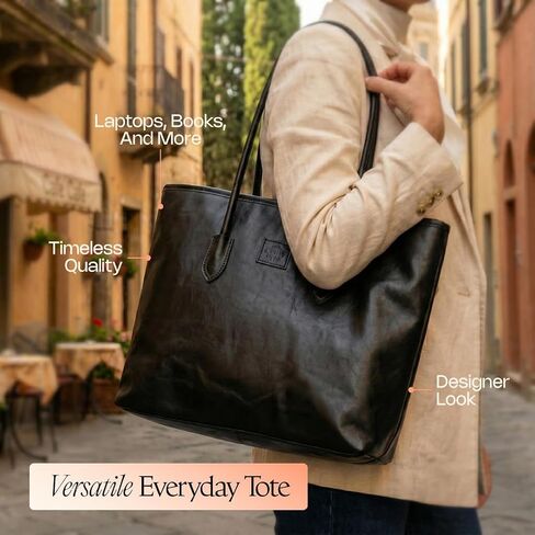 Tote Bag for Women with Zipper – Lightweight PU Leather Travel Purse, Shoulder Tote Bag for Work & Vacation – Black in Kuwait